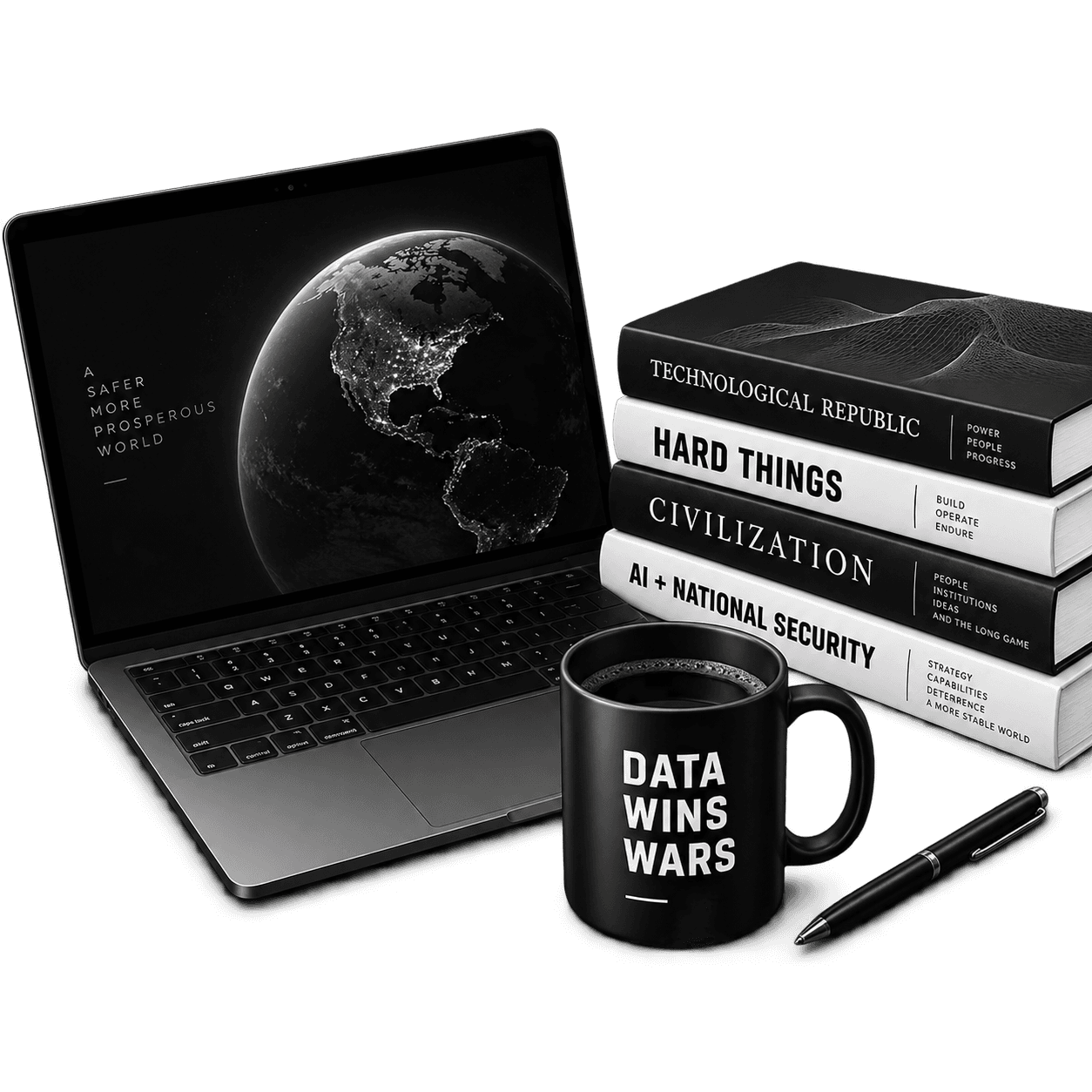 Laptop, books, and Data Wins Wars mug